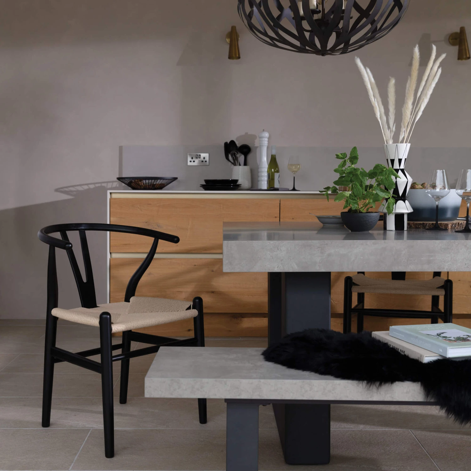 Ingrid Concrete-Effect 220cm Dining Table With Bench & 3 Larvik Black Wishbone Chairs 5 Ingrid Concrete-Effect 220cm Dining Table With Bench & 3 Larvik Black Wishbone Chairs - Image 3