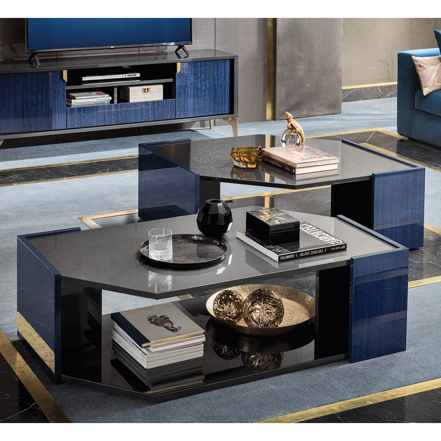 Celeste High Gloss Cobalt Blue Rectangular Coffee Table 4 Celeste High Gloss Cobalt Blue Rectangular Coffee Table - Image 2