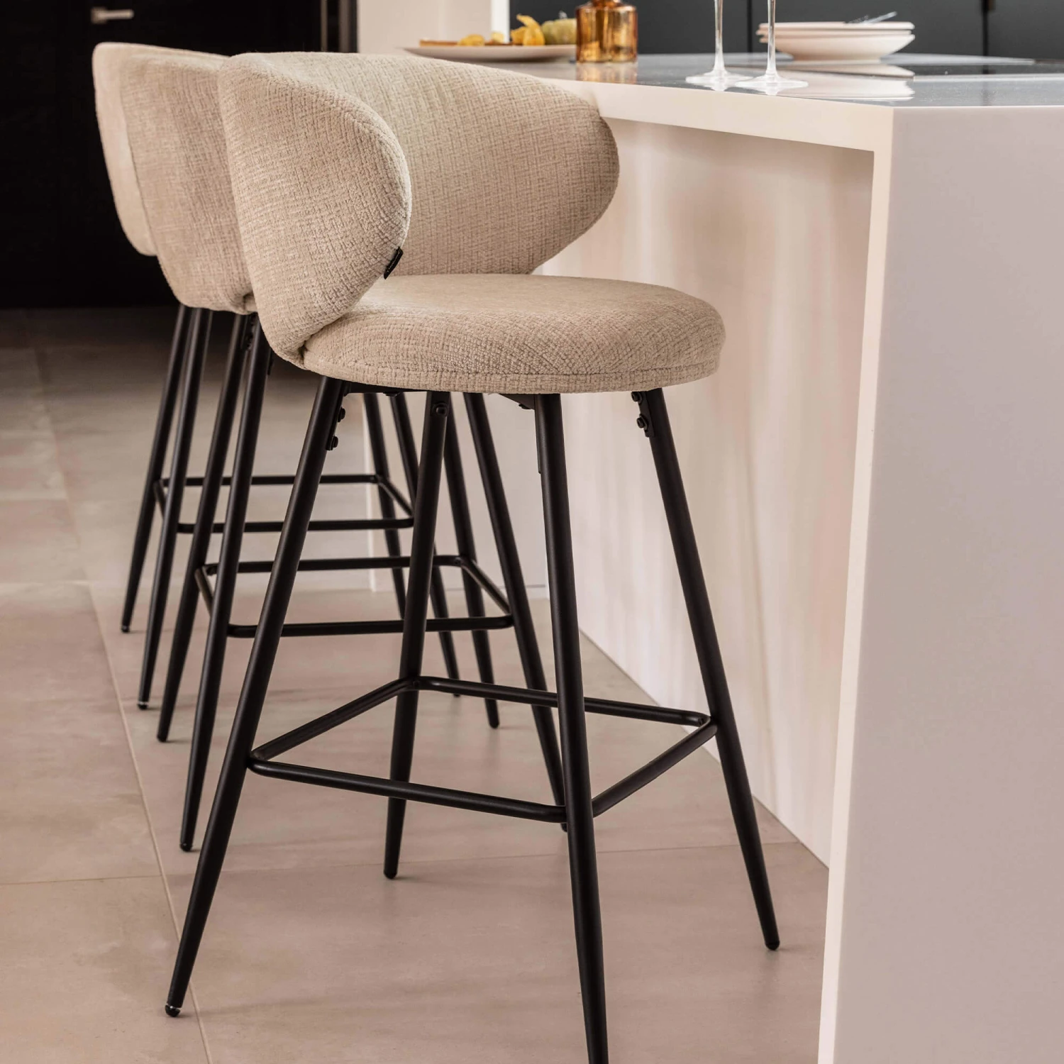 Richmond Interiors Mimi Beige Chenille Fabric Bar Stool 3 Richmond Interiors Mimi Beige Chenille Fabric Bar Stool