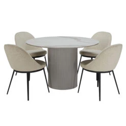 Irina White Marble Effect 119.5cm Round Dining Table And Futura Cloud White Boucle Fabric Dining Chair -Housing Units Shop a1c086c99ccbf0ef7a490670cc3d2ff7
