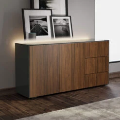 Frank Olsen Intelligent Grey Gloss & Walnut 2 Door 3 Drawer Sideboard