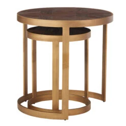 Olivia James Hemingway Mahogany Oak & Gold Nest Of 2 Side Tables