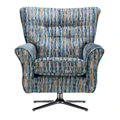 Miramar Blue & Ochre Patterned Velvet Fabric Accent Swivel Chair