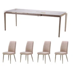 Baltaro Extending Dining Table With 4 Bettina Cream Dining Chairs
