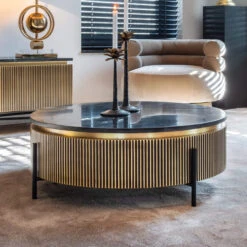 Ivette Round Gold & Black Marble Coffee Table -Housing Units Shop b80af1cebedba95f8e4a469a2290d59b