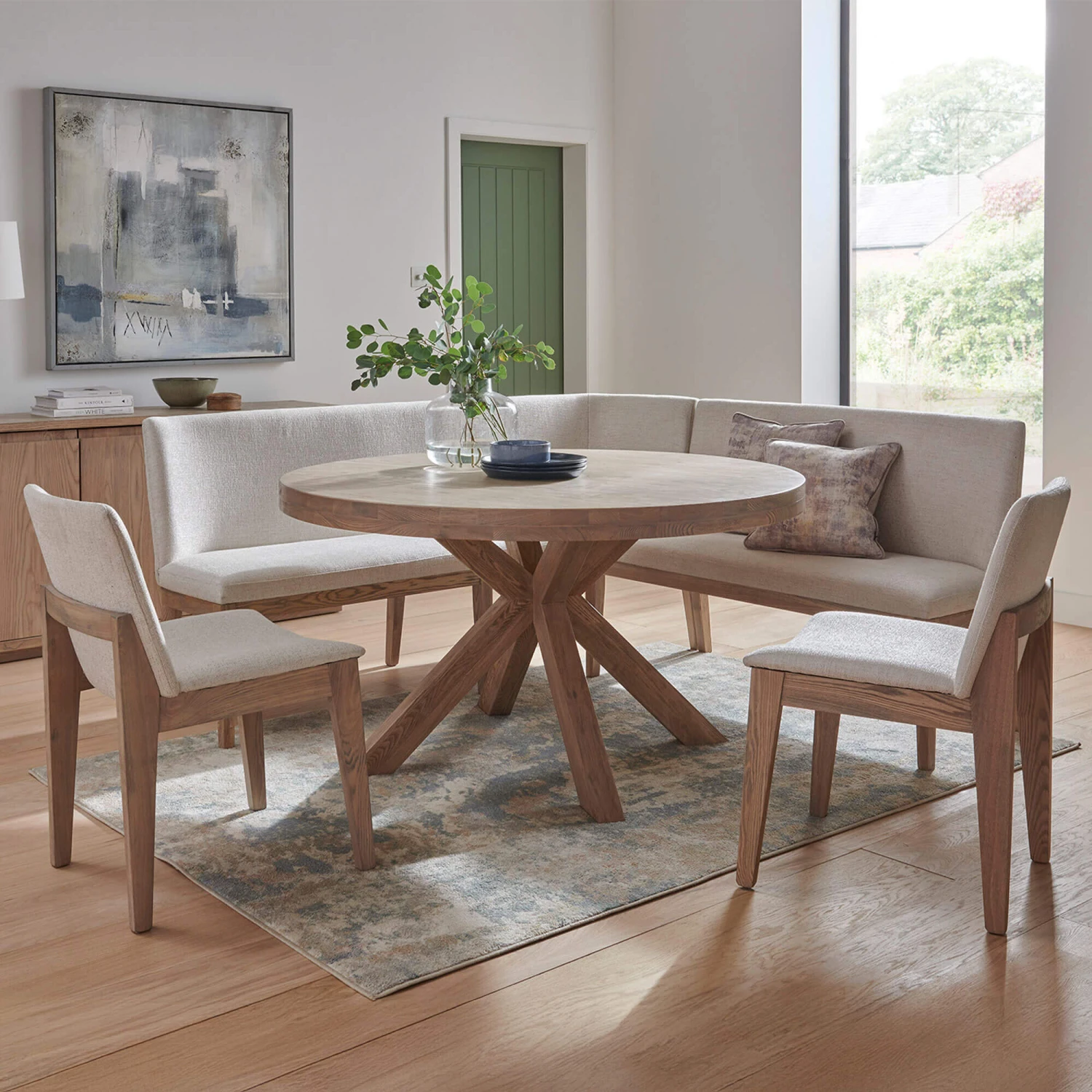 Farrington Oak Dining Table With Corner Bench And 2 Chairs In Natural 3 Farrington Oak Dining Table With Corner Bench And 2 Chairs In Natural