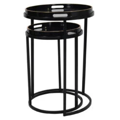 Vesuvius Nest Of 2 Black & Gold Marble Effect Side Tables