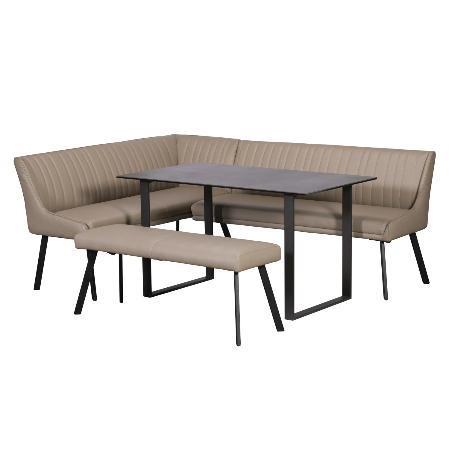 Porto Taupe Faux Leather Right-Hand Corner Bench Dining Set 4 Porto Taupe Faux Leather Right-Hand Corner Bench Dining Set - Image 2