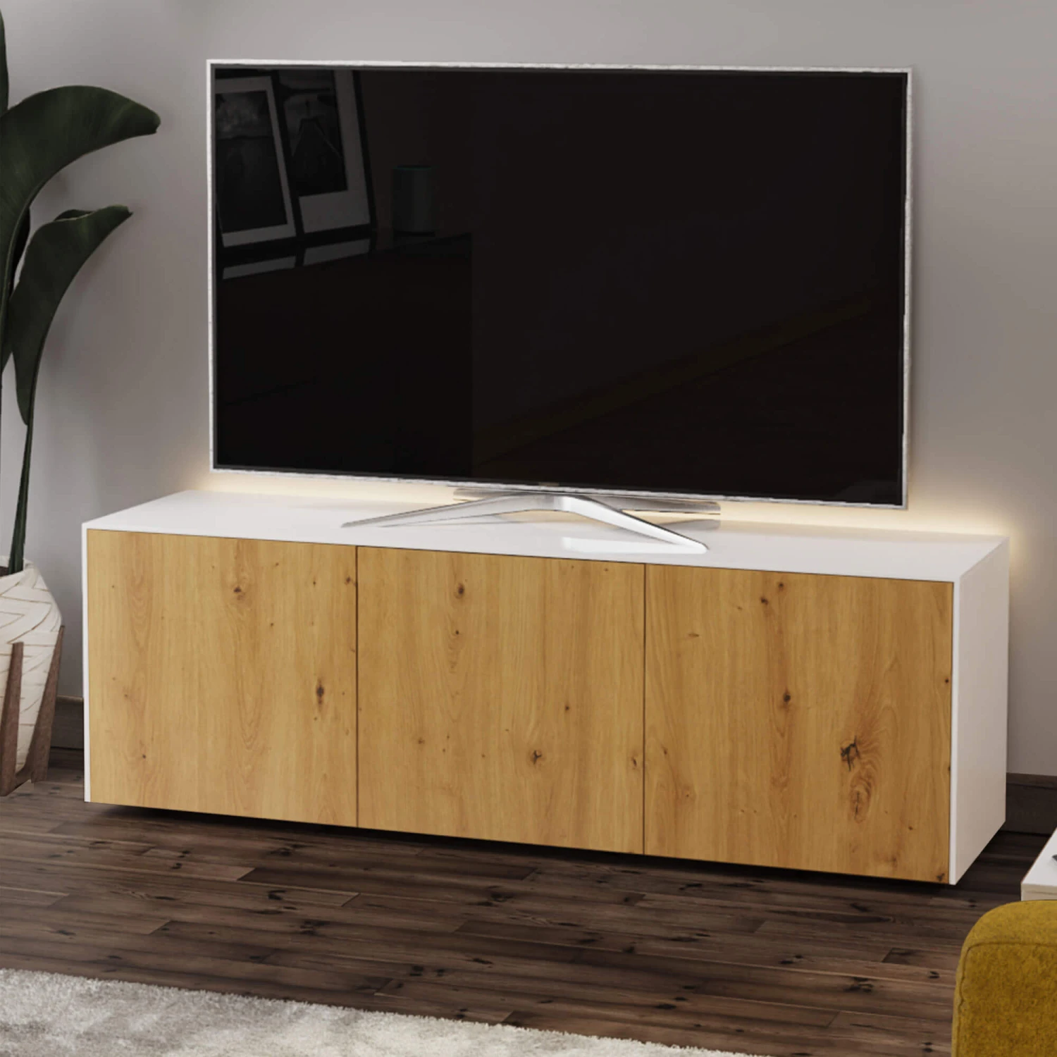 Frank Olsen Intelligent 150cm White Gloss & Oak TV Unit 3 Frank Olsen Intelligent 150cm White Gloss & Oak TV Unit