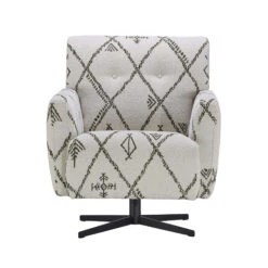 Isabella White Patterned Fabric Accent Swivel Chair