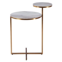 Kiara Marble Effect Brass Side Table