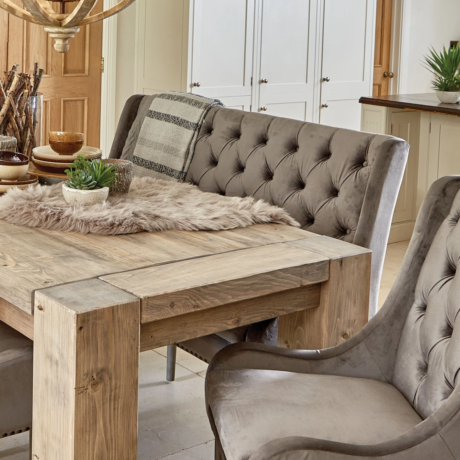 Jacob 160cm Light Grey Velvet Button Back Bench 4 Jacob 160cm Light Grey Velvet Button Back Bench - Image 2