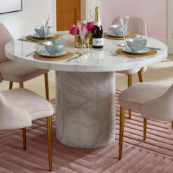 Savona Bone White 130cm Circular Marble Effect Dining Table -Housing Units Shop ea55d997c3a6efb2c61c62cb23af66c0