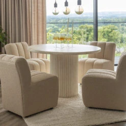 Albana 120cm Round Travertine Effect Dining Table & 4 Comfort Mink Dining Chairs