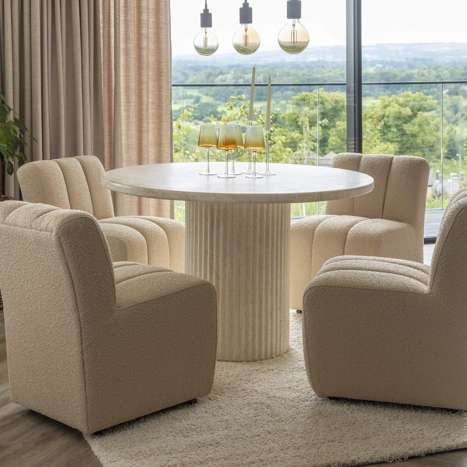 Albana 120cm Round Travertine Effect Dining Table & 4 Comfort Mink Dining Chairs 3 Albana 120cm Round Travertine Effect Dining Table & 4 Comfort Mink Dining Chairs