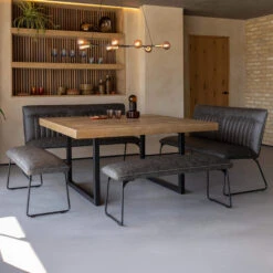 Malmo Square Dining Table With 4 Clarence Grey Faux Leather Dining Benches